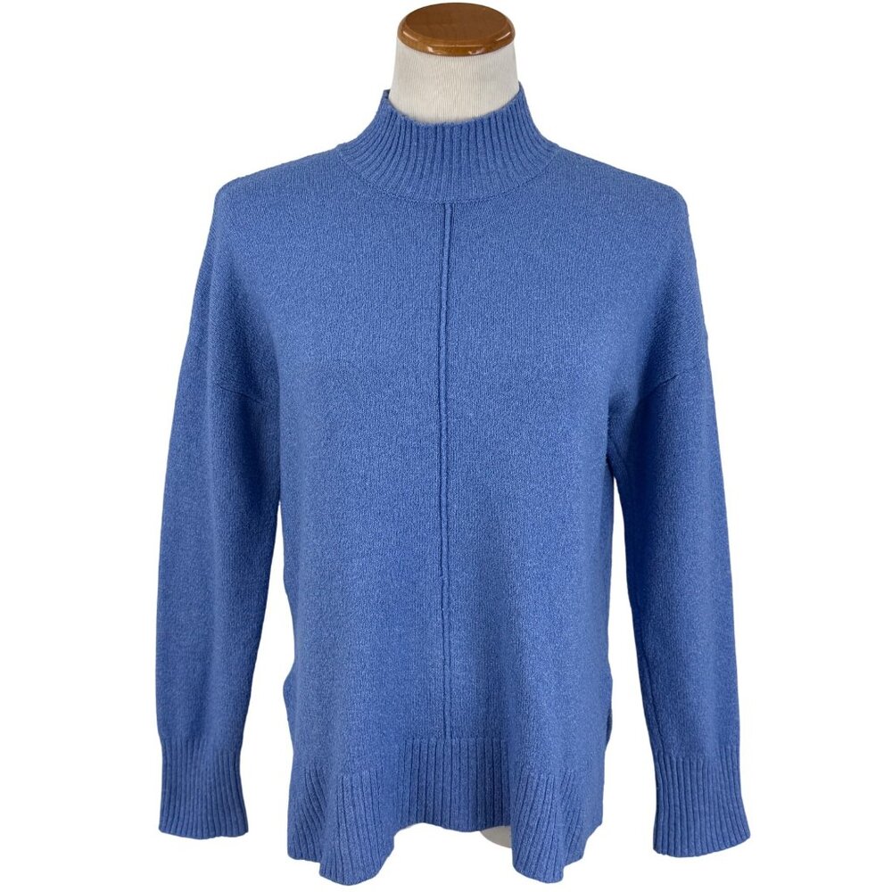Tahari Blue Mock Neck Ribbed Sweater | Coastal Grandmother Quiet Luxury Preppy S - Picture 2 of 16